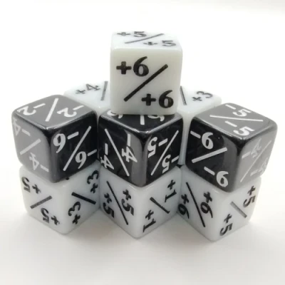 Kit de 12 dés modificateurs positif et négatif 16mm - noir et blanc
