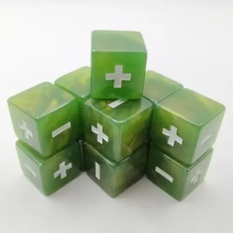 Dés modificateurs: 12 dés verts paillettés jaunes