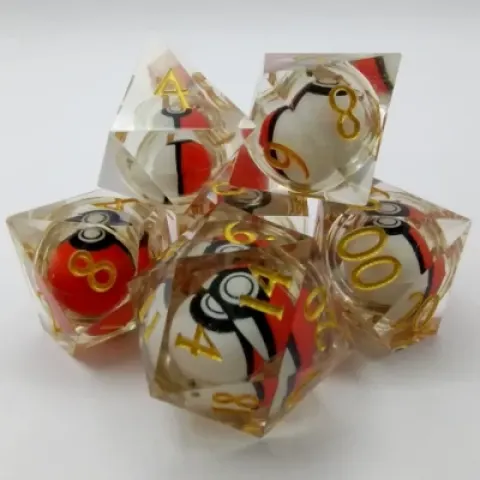 Kit de dés Poké-ball: translucide avec chiffres dorées dans une bouteille avec couvercle dévisable