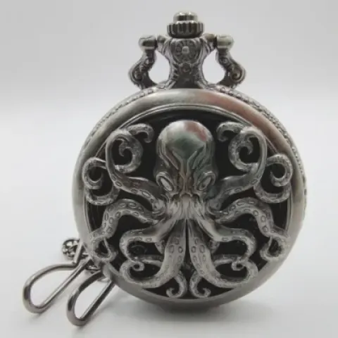 Porte-dés en métal avec mini-kit polyédrique: Cthulhu argenté avec pochette en suédine noire