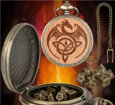 Porte-dés en métal avec mini-kit polyédrique: vouivre sur bois clair avec pochette en suédine noire