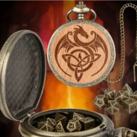 Porte-dés en métal avec mini-kit polyédrique: vouivre sur bois clair avec pochette en suédine noire