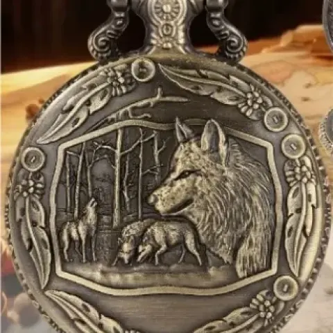 Porte-dés en métal avec mini-kit polyédrique: meute de loup dorée avec pochette en suédine noire
