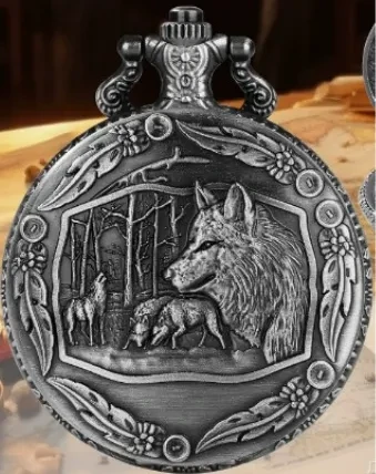 Porte-dés en métal avec mini-kit polyédrique: meute de loup argentée avec pochette en suédine noire