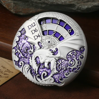 Dice spinner deluxe - argent avec mauve dans une boîte