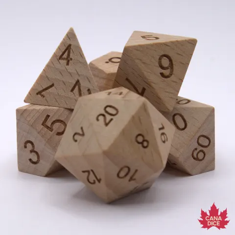 Wooden Polyhedral Kit: Beechwood with black suedecloth pouch