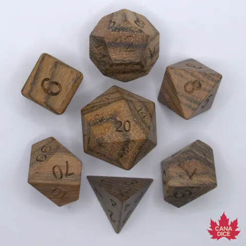 Wooden Polyhedral Kit: Rosewood with black suedecloth pouch