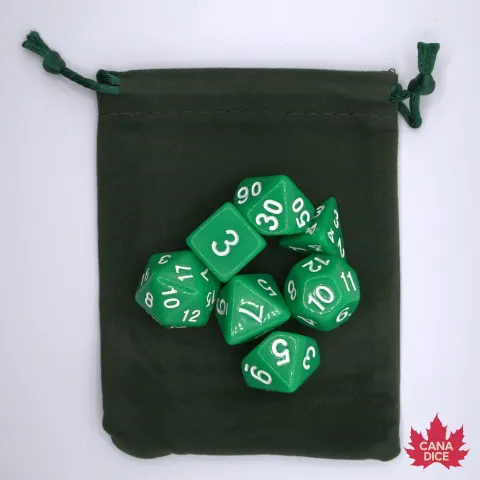 Opaque Dice Kit: green with matching suedecloth pouch