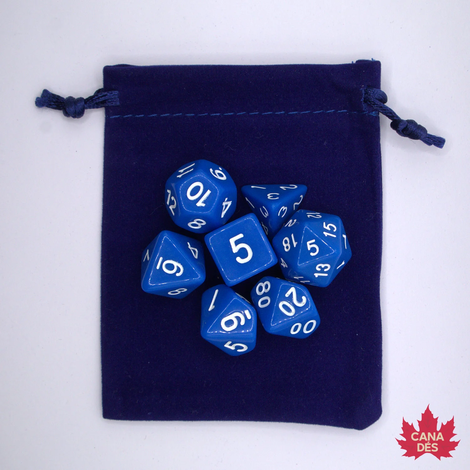 Kit de dés opaques avec pochette: bleu