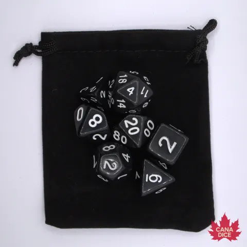 Opaque Dice Kit: black with matching suedecloth pouch