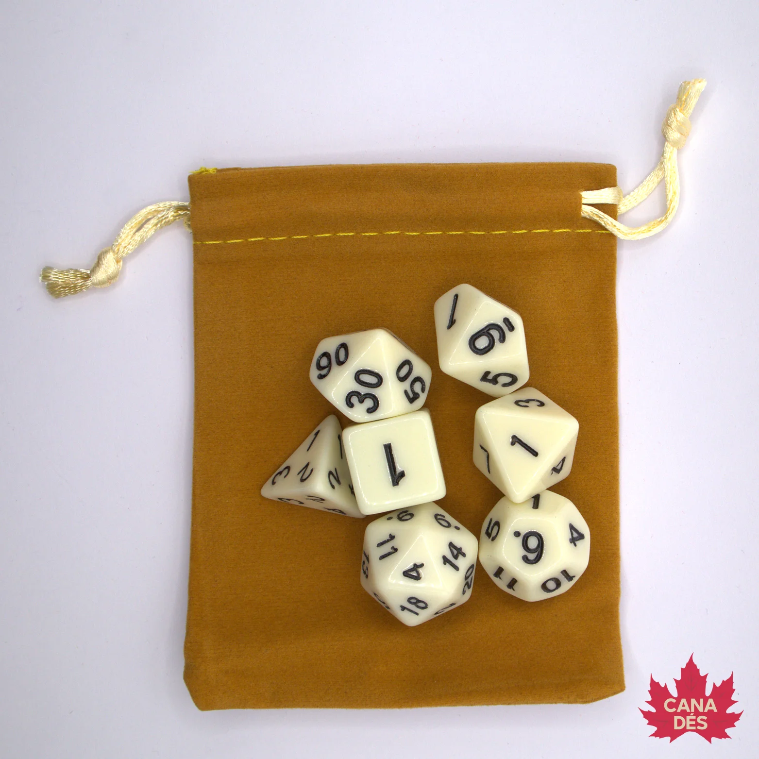 Kit de dés opaques avec pochette: ivoire