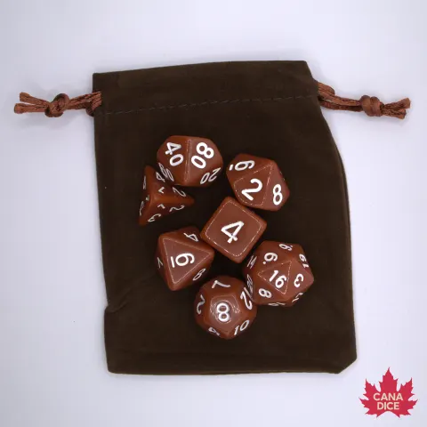 Opaque Dice Kit: brown with matching suedecloth pouch