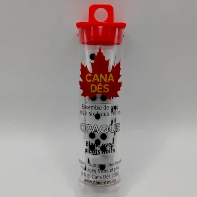 Tube de 5 dés à six faces 16mm - blanc avec picots noirs