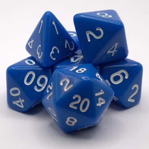 Kit de dés polyédriques – opaque – bleu avec chiffres blancs