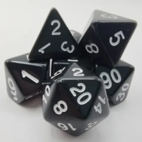 Kit de dés polyédriques – opaque – noir avec chiffres blancs
