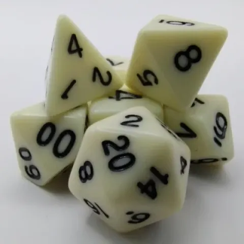 Kit de dés polyédriques – opaque – ivoire avec chiffres noirs