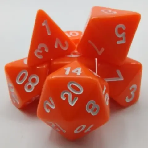Kit de dés polyédriques – opaque – orange avec chiffres blancs