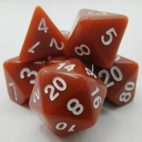 Kit de dés polyédriques – opaque – brun avec chiffres blancs
