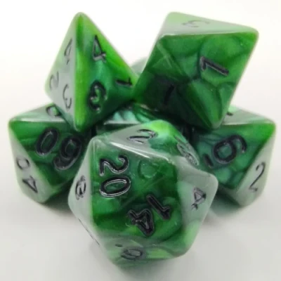 Kit de dés polyédriques – perlé – menthe avec chiffres noirs