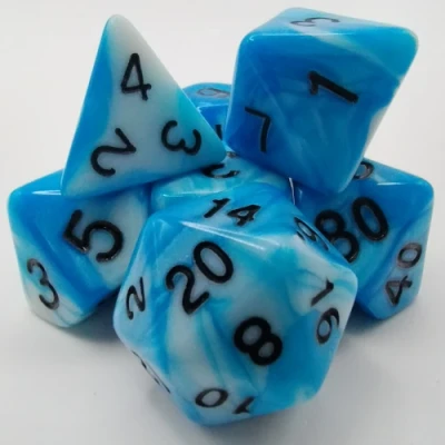 Kit de dés polyédriques – éclipse – blanc et bleu avec chiffres noirs