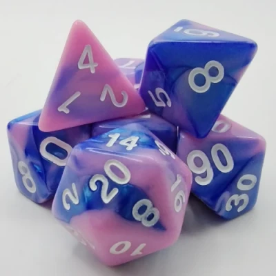Kit de dés polyédriques – éclipse – bleu et rose avec chiffres blancs