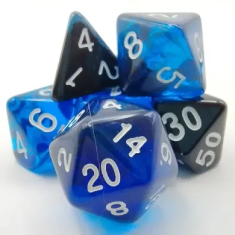 Kit de dés polyédriques – lumina – noir et bleu avec chiffres blancs