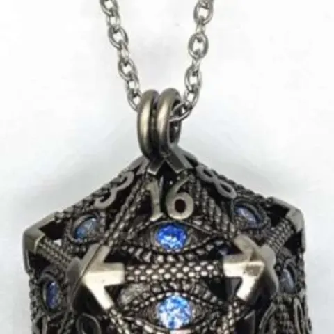 Pendentif d20 - oeil hypnotique - argent avec oeil bleu & mini-kit de dés polyédriques 6mm