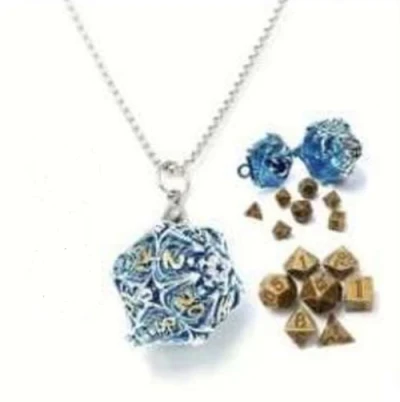 Pendentif d20 - spectres sinistres - bleu glacial & mini-kit de dés polyédriques 6mm
