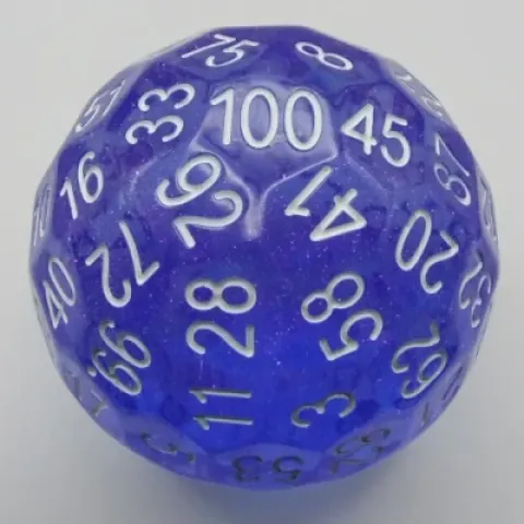 Dé à 100 faces: pincée de paillettes - bleu