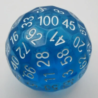 Dé à 100 faces: bleu translucide