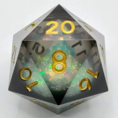 Gros d20 (35mm): Tourbillon de rêves - noir & or