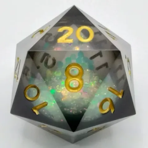 Gros d20 (35mm): Tourbillon de rêves - noir & or