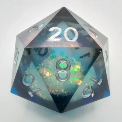Gros d20 (35mm): Tourbillon de rêves - noir & bleu