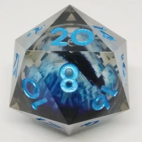 Gros d20 (33mm): Oeil de dragon - bleu