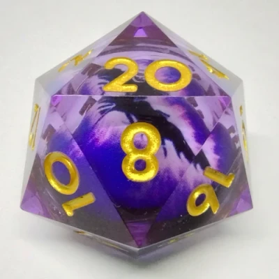Gros d20 (33mm): Oeil de dragon - mauve