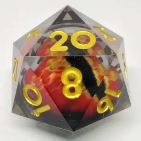 Gros d20 (33mm): Oeil de dragon - rouge