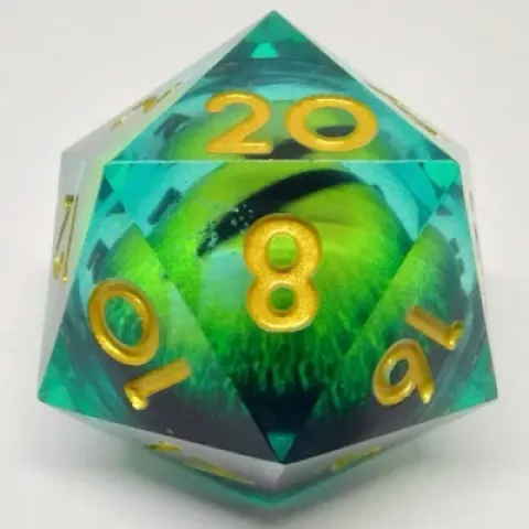 Gros d20 (33mm): Oeil de dragon - vert