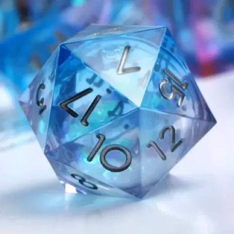 Gros d20 (35mm): Tourbillon de rêves - bleu & rose