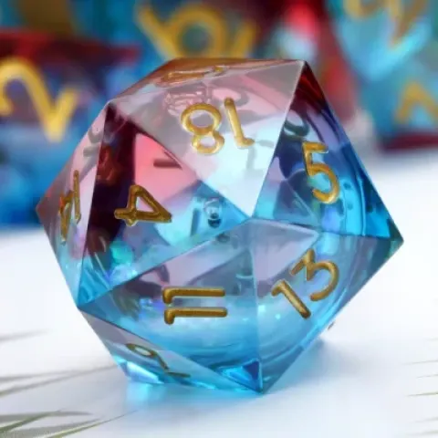 Gros d20 (33mm): Tourbillon de rêves - bleu & rouge