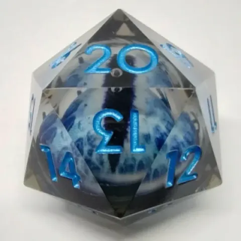 Gros "Spindown" d20 (33mm): Oeil de dragon - bleu