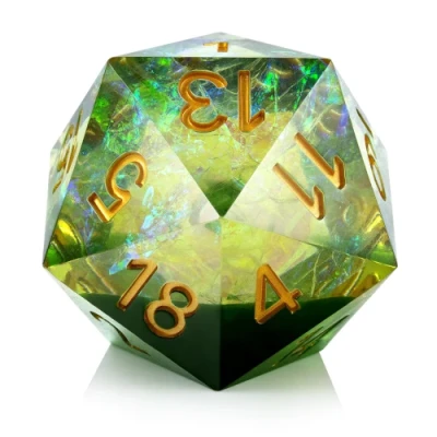 Gros d20 (35mm): Plasma chatoyant - vert & or