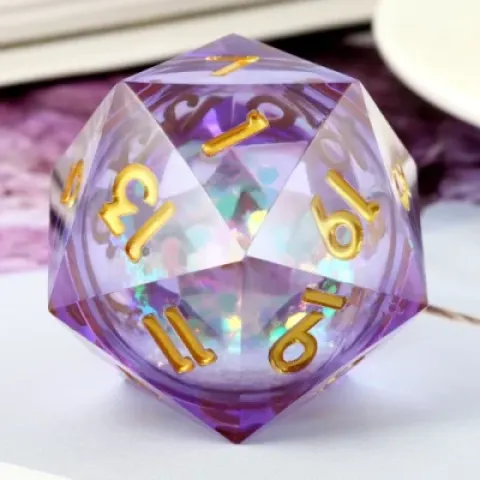 Gros d20 (33mm): Tourbillon de rêves - mauve & or