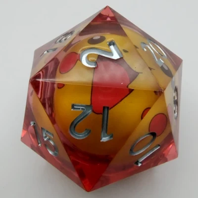 Jumbo d20 55mm "Liquid Core" avec DEL - Pikachu dans une pochette en suédine