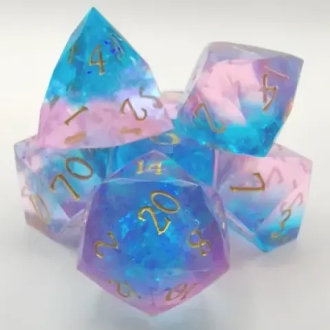 Résine taillée au diamant: bleu et rose avec chiffres dorés dans une boîte en métal