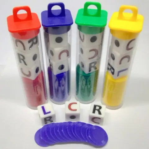 LCR Jeu de dés en tube - règles en français et en anglais - couleurs assorties