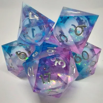 Kit de dés tourbillon de rêves - bleu et rose dans une bouteille avec couvercle dévisable