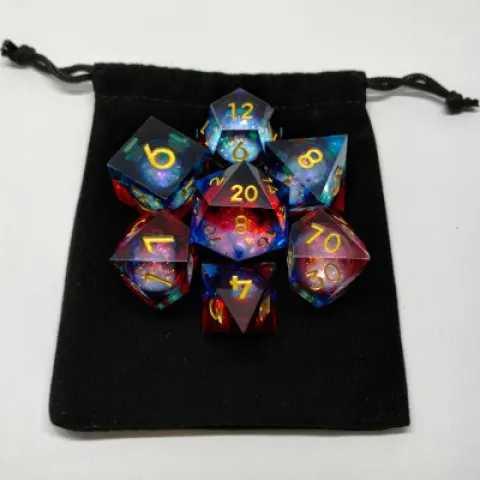 Kit de dés tourbillon de rêves - bleu et rouge dans une bouteille avec couvercle dévisable