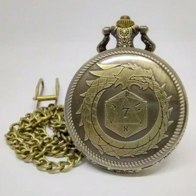 Porte-dés en métal avec mini-kit polyédrique: ouroboros doré avec pochette en suédine noire