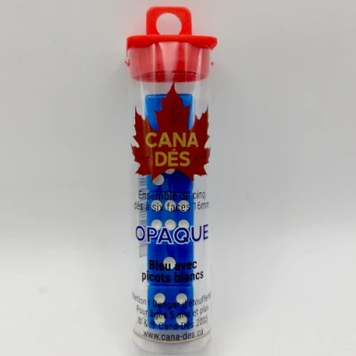 Tube de 5 dés à six faces 16mm - bleu avec picots blancs