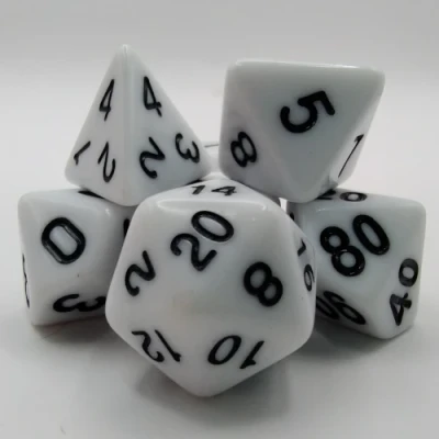 Kit de dés polyédriques – opaque – blanc avec chiffres noirs